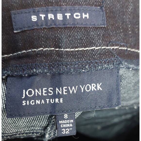 JONES SIGNATURE NEW YORK JEANS SIZE 8, 32" STRETCH, DARK WASH BLUE - Picture 5 of 5